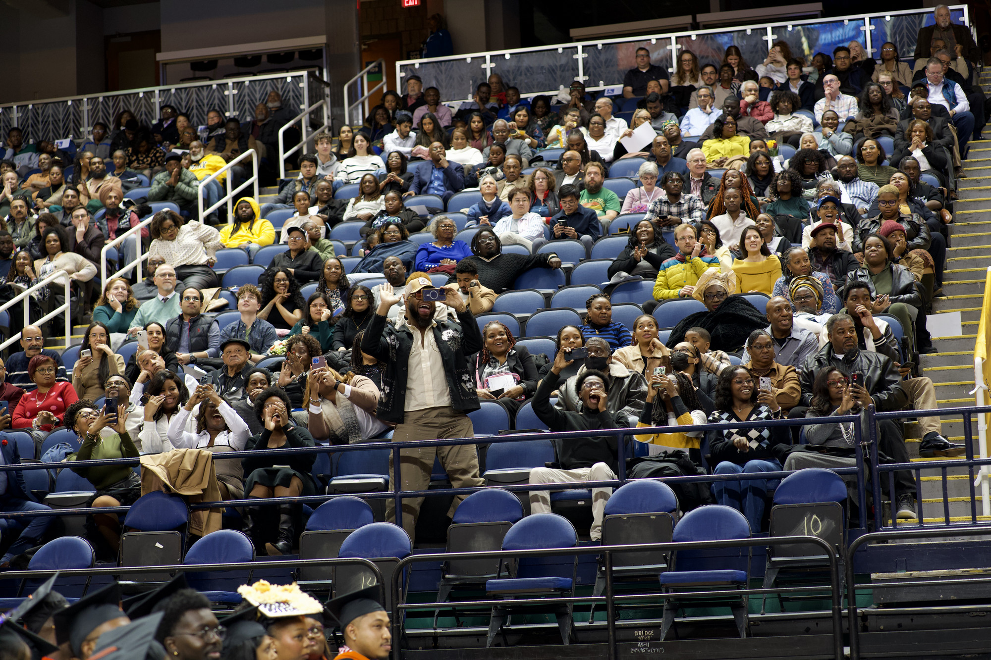 A action photo at fall commencement 